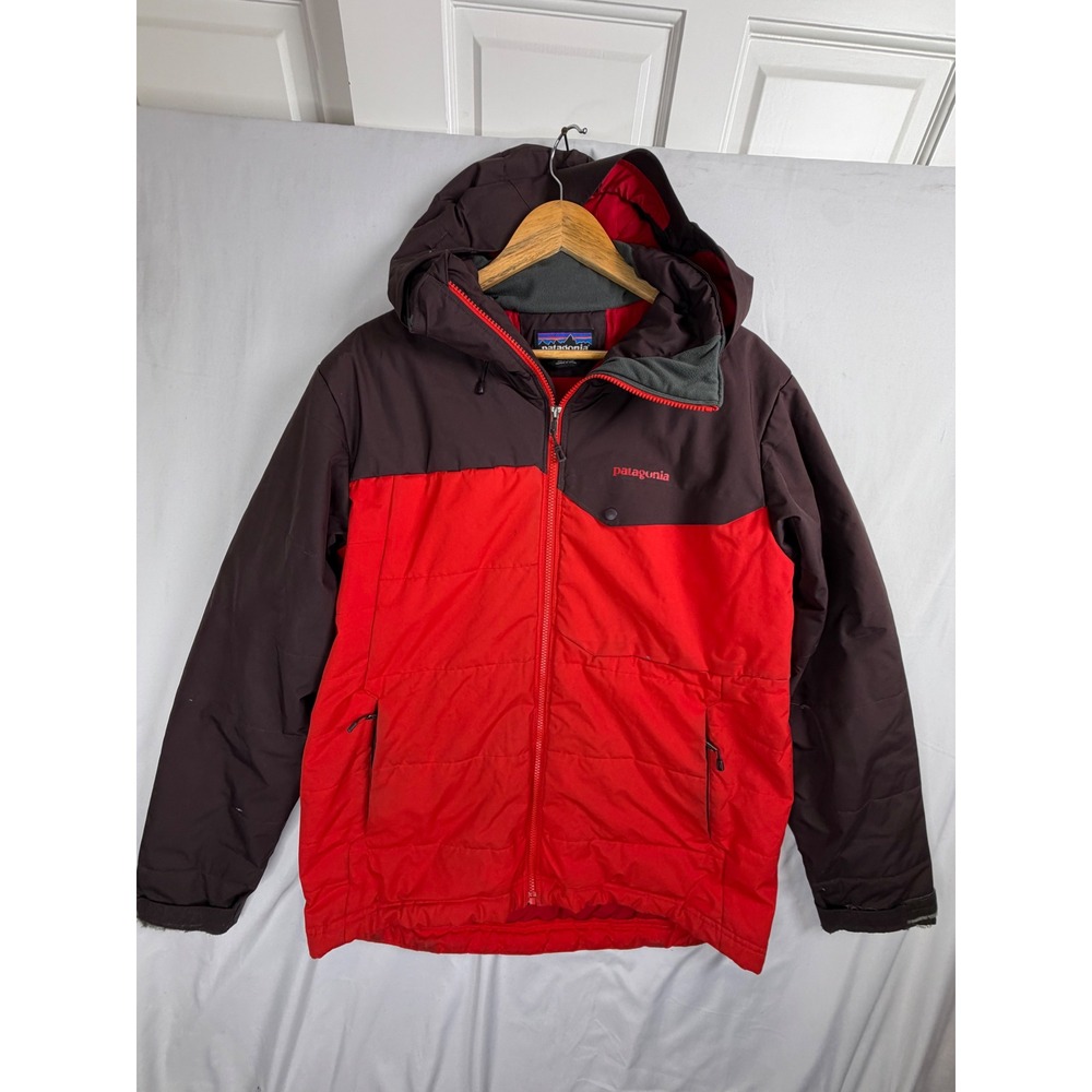 Patagonia Insulated Hooded Jacket M Red Brown Colorblock Puffer Coat